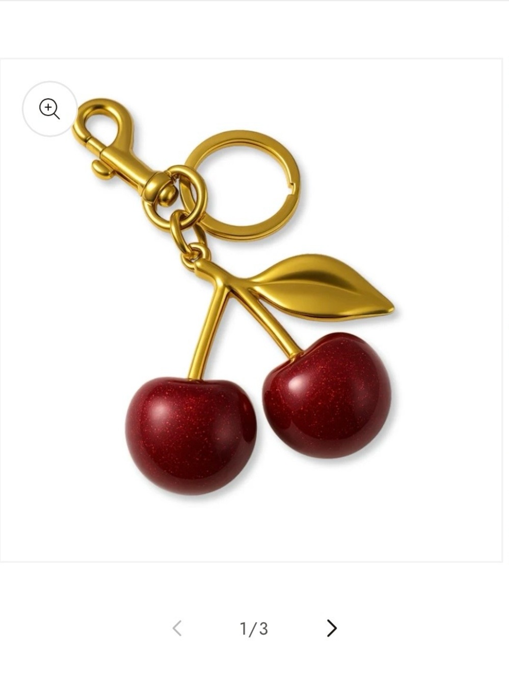 Gold Cherry Keychain Bag Charm with Red Cherry Accents